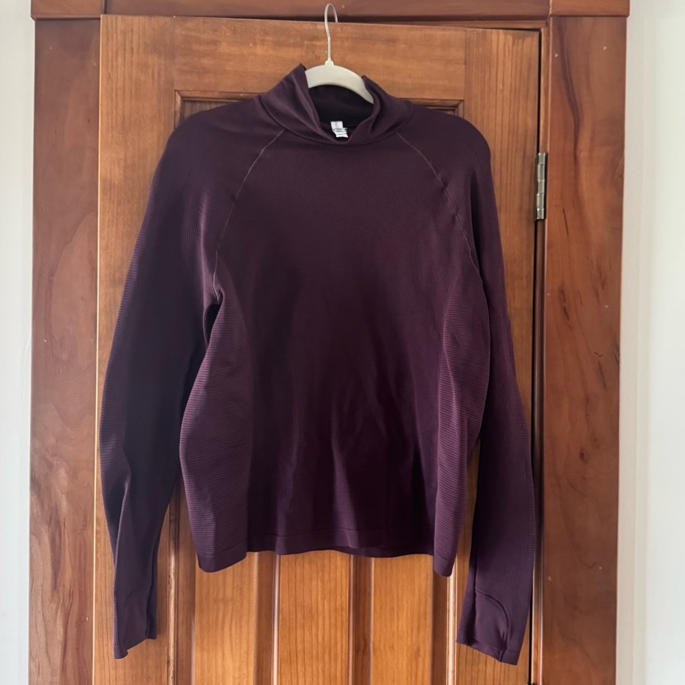 Athleta Flurry Blizzard Turtleneck Top Women’s Size XL Plum Seamless Ribbed